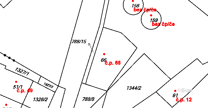 Bošilec 65 na parcele st. 66 v KÚ Bošilec, Katastrální mapa