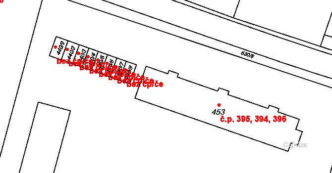 Lázně Bělohrad 394,395,396 na parcele st. 453 v KÚ Lázně Bělohrad, Katastrální mapa
