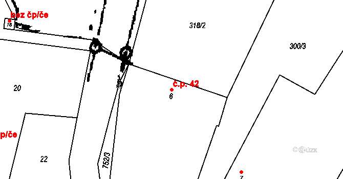 Roseč 42 na parcele st. 6 v KÚ Roseč, Katastrální mapa