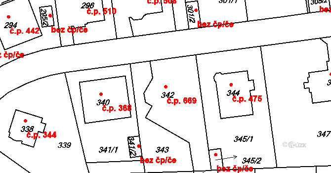 Klíše 669, Ústí nad Labem na parcele st. 342 v KÚ Klíše, Katastrální mapa