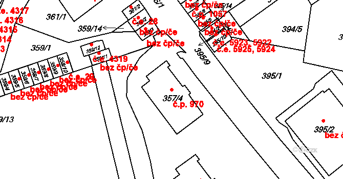 Klíše 970, Ústí nad Labem na parcele st. 357/4 v KÚ Klíše, Katastrální mapa