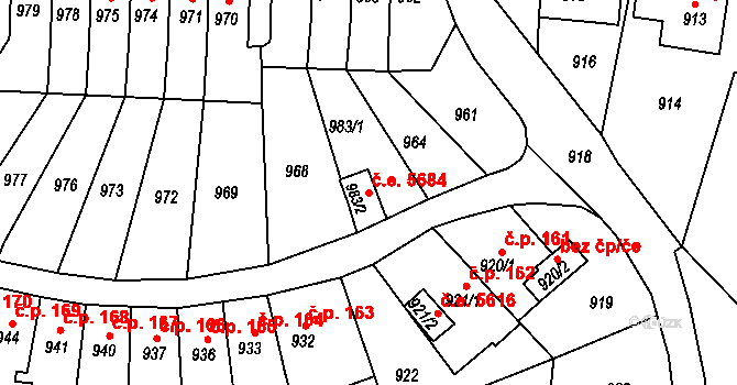 Střekov 5684, Ústí nad Labem na parcele st. 983/2 v KÚ Střekov, Katastrální mapa