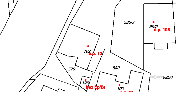 Krasíkov 12 na parcele st. 102 v KÚ Krasíkov, Katastrální mapa