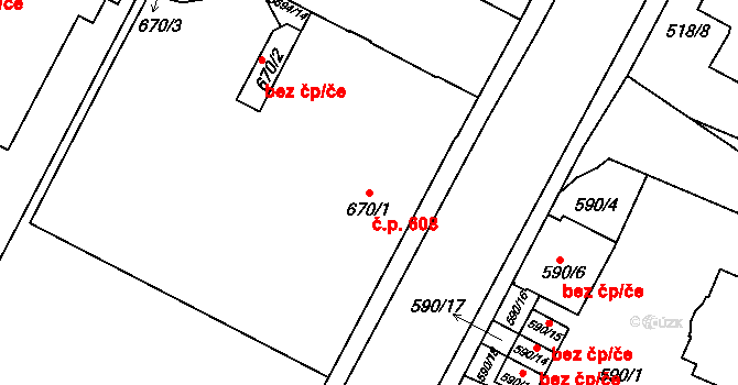 Žamberk 608 na parcele st. 670/1 v KÚ Žamberk, Katastrální mapa