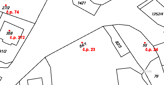 Krchleby 23 na parcele st. 54/1 v KÚ Krchleby u Nymburka, Katastrální mapa