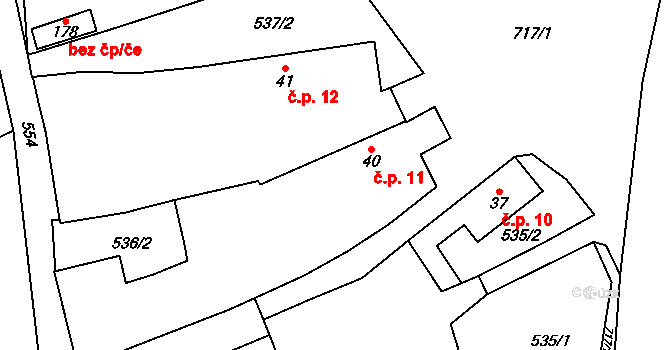 Lbín 11, Bžany na parcele st. 40 v KÚ Lysec, Katastrální mapa