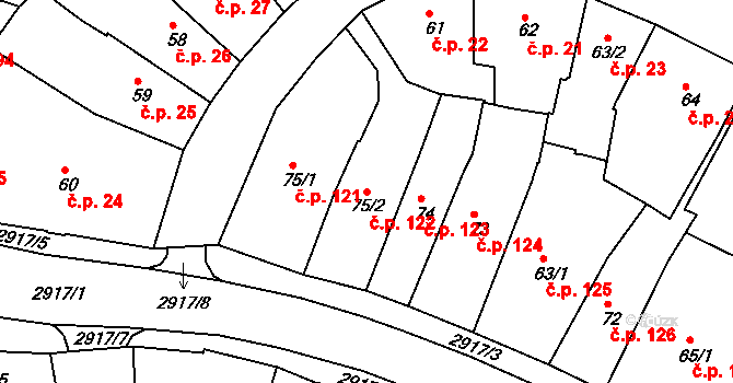 Chrudim I 122, Chrudim na parcele st. 75/2 v KÚ Chrudim, Katastrální mapa