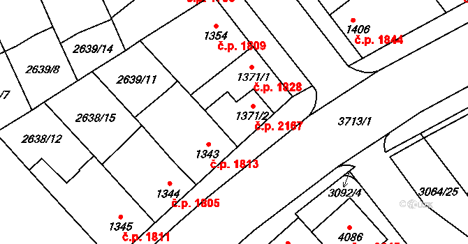 Břeclav 2167 na parcele st. 1371/2 v KÚ Břeclav, Katastrální mapa