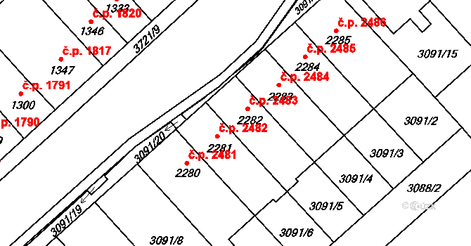 Břeclav 2483 na parcele st. 2282 v KÚ Břeclav, Katastrální mapa