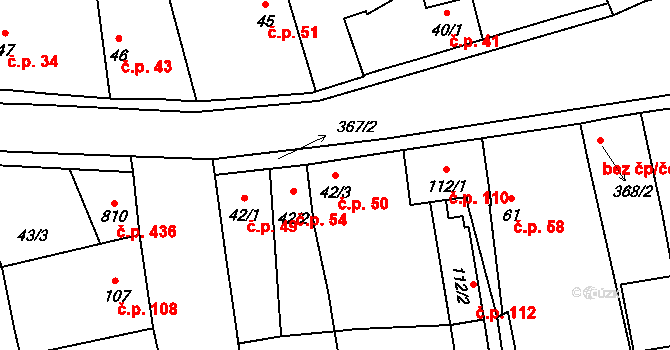 Černčice 50 na parcele st. 42/3 v KÚ Černčice u Loun, Katastrální mapa