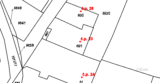 Horní Kněžeklady 23 na parcele st. 60/1 v KÚ Štipoklasy, Katastrální mapa