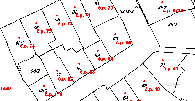 Pelhřimov 84 na parcele st. 93 v KÚ Pelhřimov, Katastrální mapa