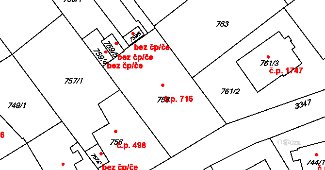 Pelhřimov 716 na parcele st. 758 v KÚ Pelhřimov, Katastrální mapa