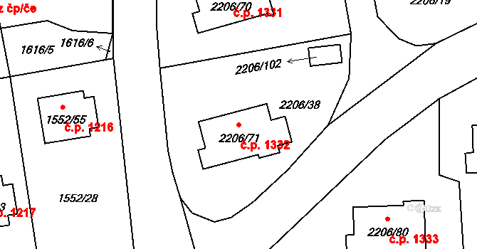 Pelhřimov 1332 na parcele st. 2206/71 v KÚ Pelhřimov, Katastrální mapa