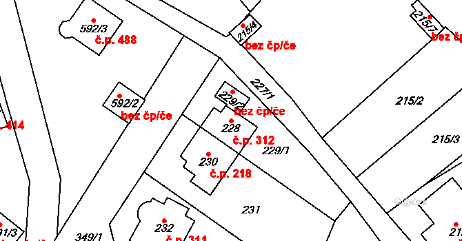 Sobědruhy 312, Teplice na parcele st. 228 v KÚ Sobědruhy, Katastrální mapa