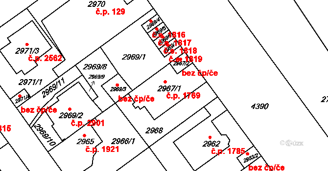 Teplice 1769 na parcele st. 2967/1 v KÚ Teplice, Katastrální mapa