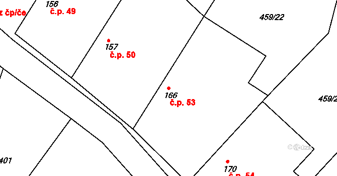 Stračovská Lhota 53, Mžany na parcele st. 166 v KÚ Stračovská Lhota, Katastrální mapa