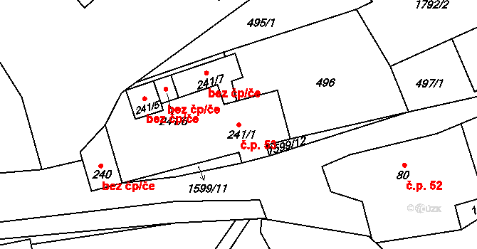 Holčovice 53 na parcele st. 241/1 v KÚ Holčovice, Katastrální mapa