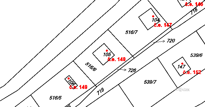 Ješovice 148, Liběchov na parcele st. 105 v KÚ Ješovice, Katastrální mapa