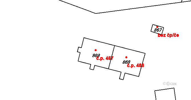 Úšovice 487, Mariánské Lázně na parcele st. 869 v KÚ Úšovice, Katastrální mapa