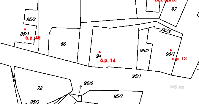 Puchlovice 14 na parcele st. 94 v KÚ Puchlovice, Katastrální mapa