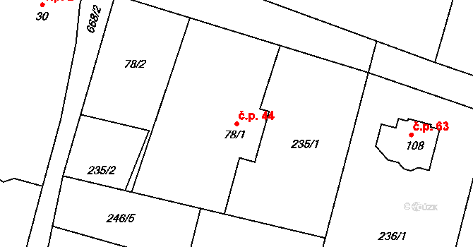 Újezd 44, Černilov na parcele st. 78/1 v KÚ Újezd u Hradce Králové, Katastrální mapa