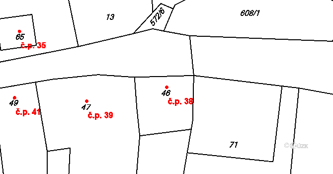 Miletice 38, Dlažov na parcele st. 46 v KÚ Miletice u Dlažova, Katastrální mapa