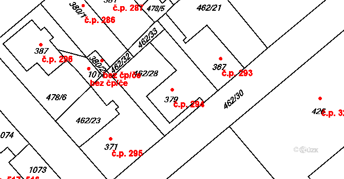 Borohrádek 294 na parcele st. 379 v KÚ Borohrádek, Katastrální mapa