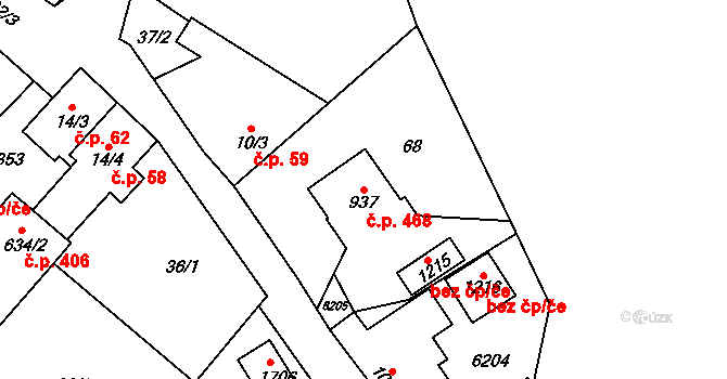 Halenkov 468 na parcele st. 937 v KÚ Halenkov, Katastrální mapa