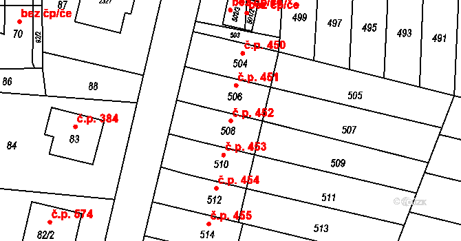 Jablůnka 452 na parcele st. 508 v KÚ Jablůnka, Katastrální mapa
