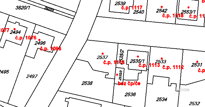Horní Počernice 1114, Praha na parcele st. 2537 v KÚ Horní Počernice, Katastrální mapa