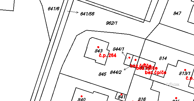 Satalice 264, Praha na parcele st. 843 v KÚ Satalice, Katastrální mapa