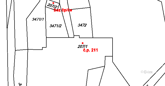 Lomnice nad Lužnicí 211 na parcele st. 207/1 v KÚ Lomnice nad Lužnicí, Katastrální mapa