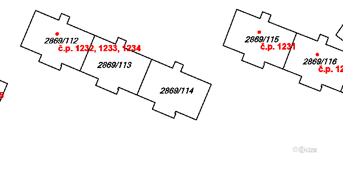 Krč 1232,1233,1234, Praha na parcele st. 2869/114 v KÚ Krč, Katastrální mapa