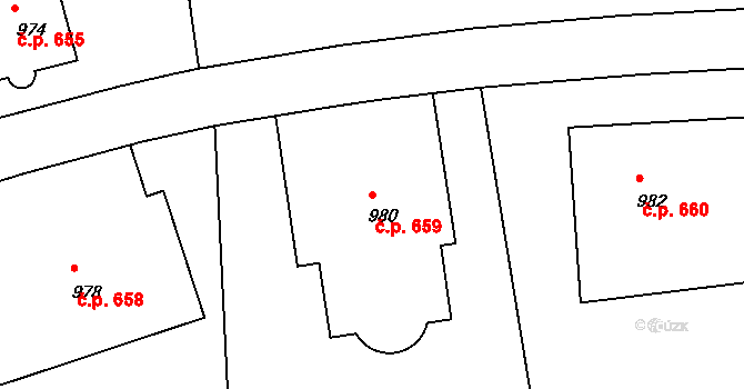 Střešovice 659, Praha na parcele st. 980 v KÚ Střešovice, Katastrální mapa
