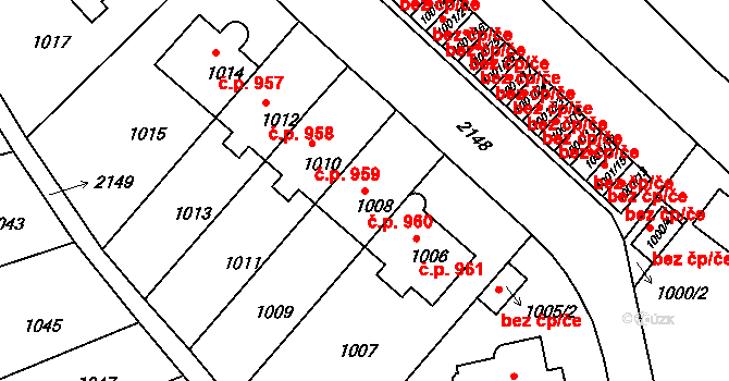 Střešovice 960, Praha na parcele st. 1008 v KÚ Střešovice, Katastrální mapa