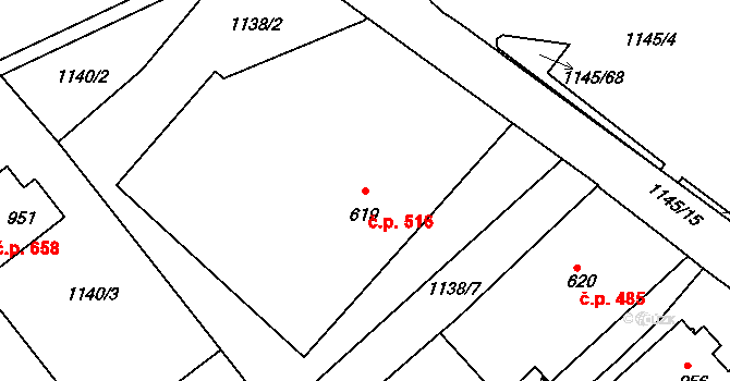 Rožmitál pod Třemšínem 516 na parcele st. 619 v KÚ Rožmitál pod Třemšínem, Katastrální mapa