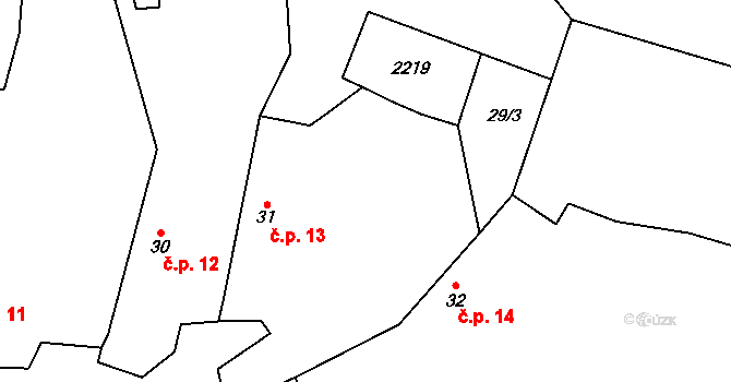Čečelovice 13 na parcele st. 31 v KÚ Čečelovice, Katastrální mapa