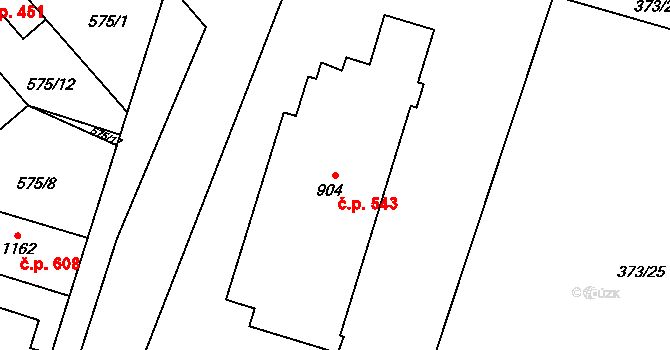 Chválkovice 543, Olomouc na parcele st. 904 v KÚ Chválkovice, Katastrální mapa