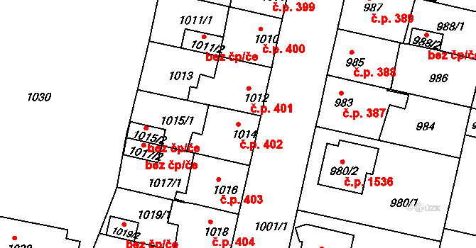 České Budějovice 5 402, České Budějovice na parcele st. 1014 v KÚ České Budějovice 5, Katastrální mapa