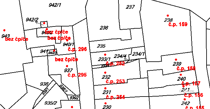 Česká Lípa 252 na parcele st. 233/1 v KÚ Česká Lípa, Katastrální mapa