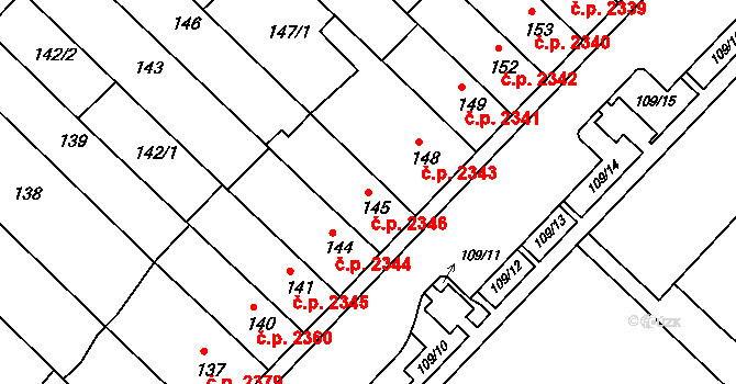 Chomutov 2346 na parcele st. 145 v KÚ Chomutov II, Katastrální mapa
