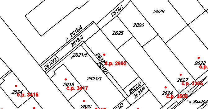 Chomutov 2992 na parcele st. 2622/1 v KÚ Chomutov II, Katastrální mapa