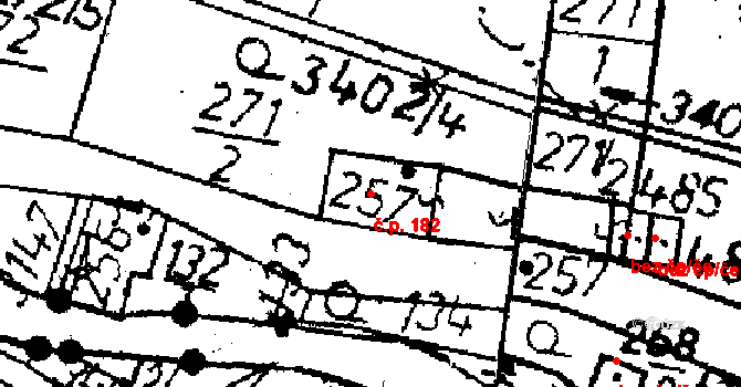 Křižany 182 na parcele st. 257 v KÚ Křižany, Katastrální mapa
