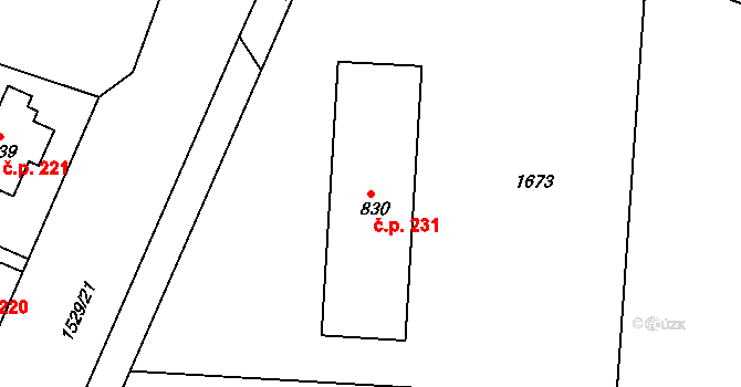 Plácky 231, Hradec Králové na parcele st. 830 v KÚ Plácky, Katastrální mapa