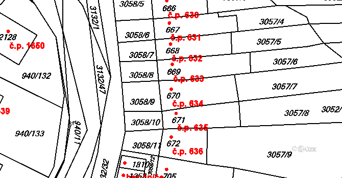 Ivančice 634 na parcele st. 670 v KÚ Ivančice, Katastrální mapa