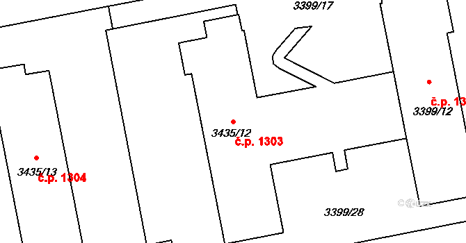 Nové Město 1303, Karviná na parcele st. 3435/12 v KÚ Karviná-město, Katastrální mapa