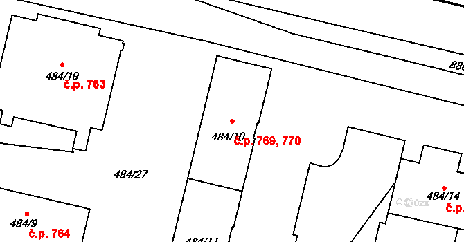 Lobzy 769,770, Plzeň na parcele st. 484/10 v KÚ Lobzy, Katastrální mapa