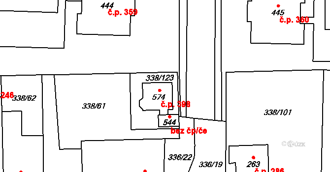 Bohušovice nad Ohří 398 na parcele st. 574 v KÚ Bohušovice nad Ohří, Katastrální mapa
