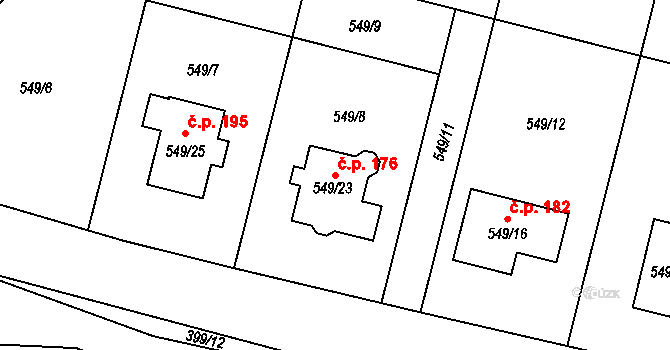 Kvaň 176, Zaječov na parcele st. 549/23 v KÚ Kvaň, Katastrální mapa